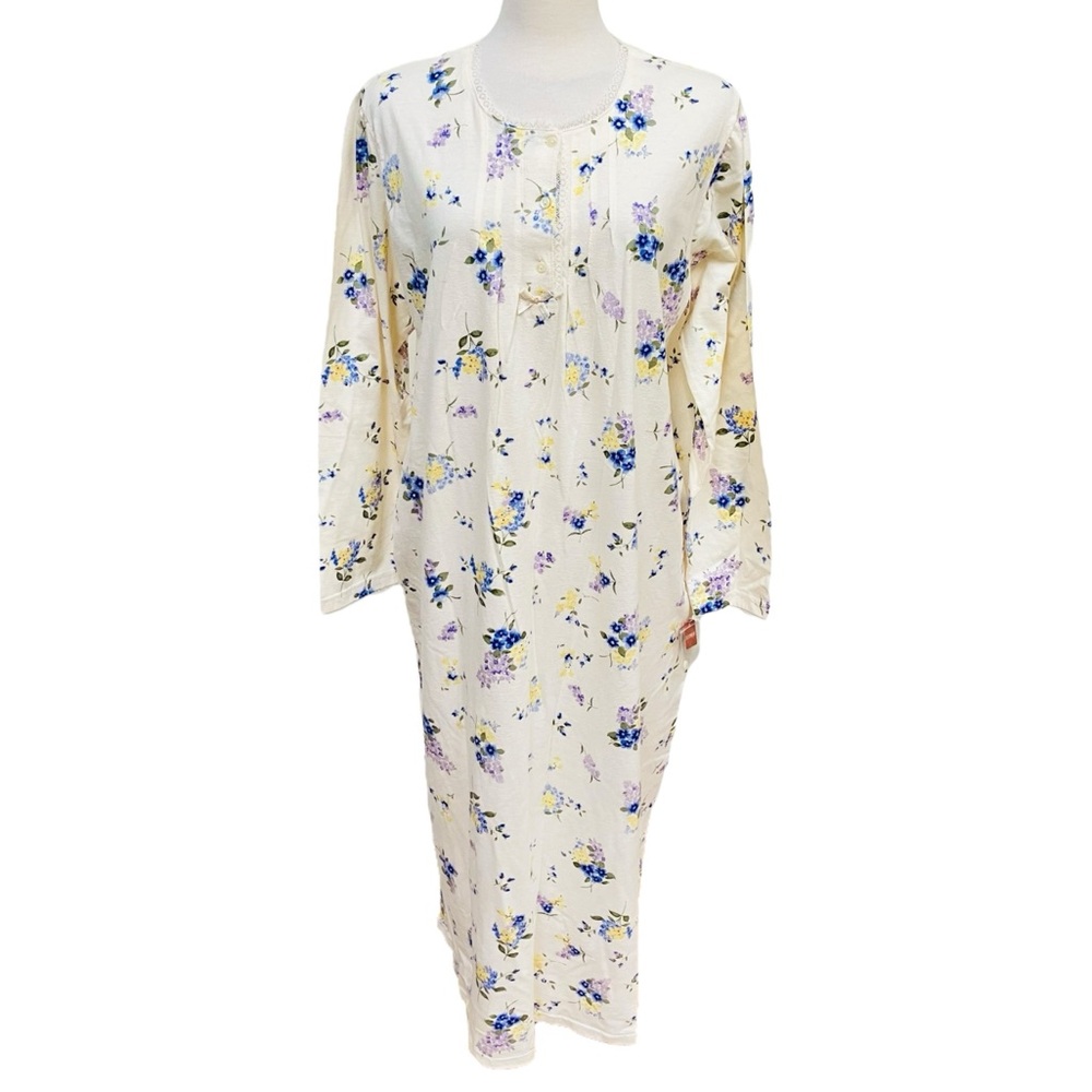 NEW Cherokee 100% Cotton Lilac Floral Nightgown Lace Trim Women's Medium